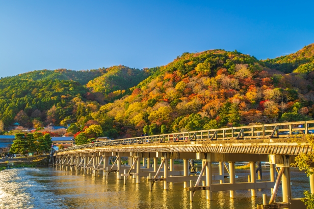 京都嵐山の秋の紅葉
